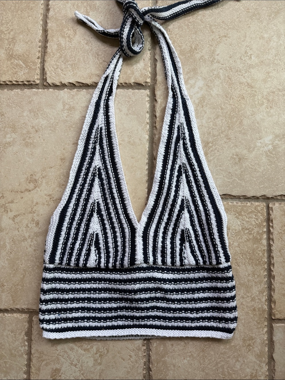 Hollister Black & White Striped Halter Knit Crop Top